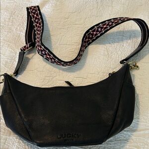 Lucky Brand Black Crossbody Bag with Patterned Strap